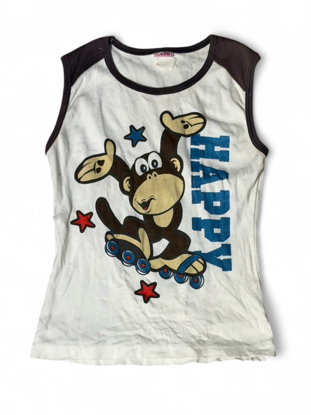 Vintage Cette Happy Monkey Rollerblading Graphic Tank Top